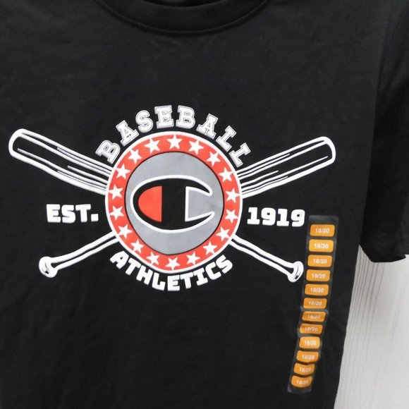 Champion Black Baseball T-Shirt Boys' Sizes 5/6 -18/20 - Picture 2 of 4